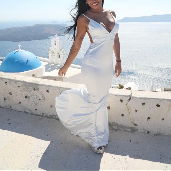 Paris Ruched Detail Backless Floor Length Slip Dress - Picture 12 of 12